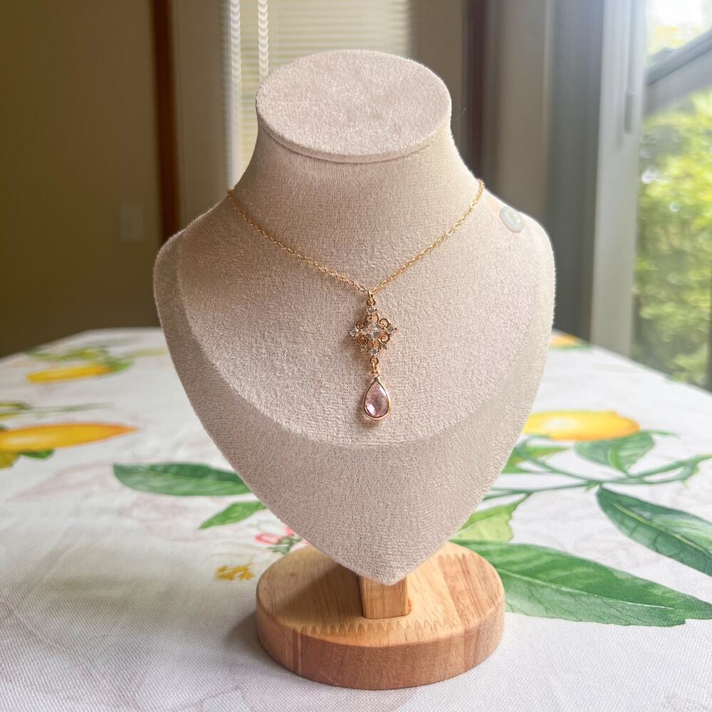 Rose Quartz Crystal Glass Boho Bridal Necklace, Bridgerton Jewelry Cute Romantic